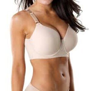 SHAPEEZ Shortee bra 34D Small beige back fat smoothing shapewear VGUC Small-D